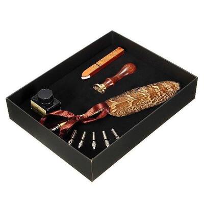 极速New 1 Set Antique Owtl Feather Quill Dip Pen Writing Ink