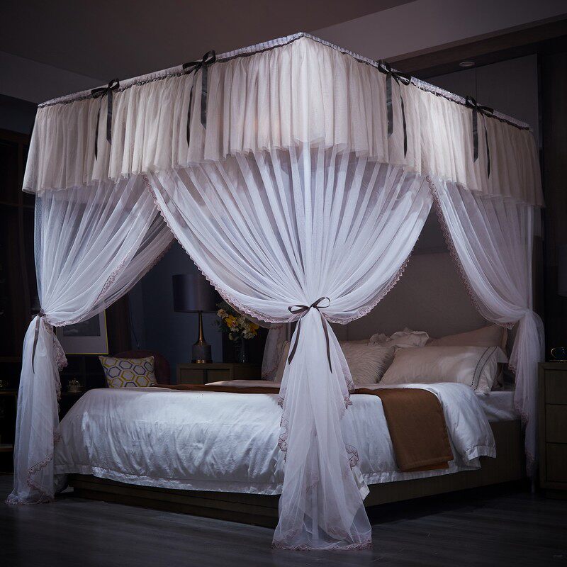 极速韩式公主风落地宫廷遮光一体y蚊帐加密防尘床帘1.5m床双人家