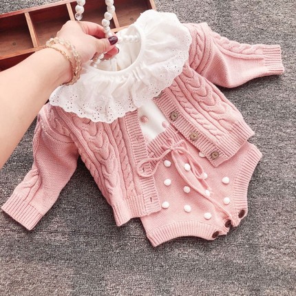 婴儿衣服秋冬套装春秋洋s气婴幼儿女宝宝针织外套哈衣公主外出爬