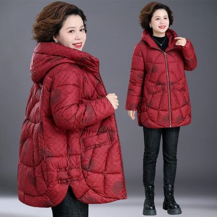 中老年人棉袄女款本命年红棉袄洋气妈妈冬装羽绒棉U服加厚保暖棉