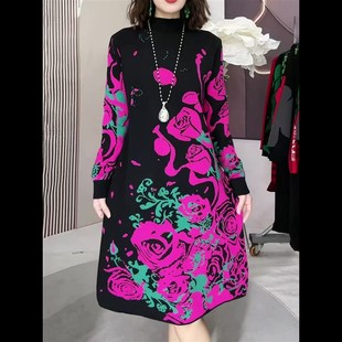 宽松打底裙子女 秋冬针织毛衣过h膝连衣裙2025中长款 新款 大码 冬季