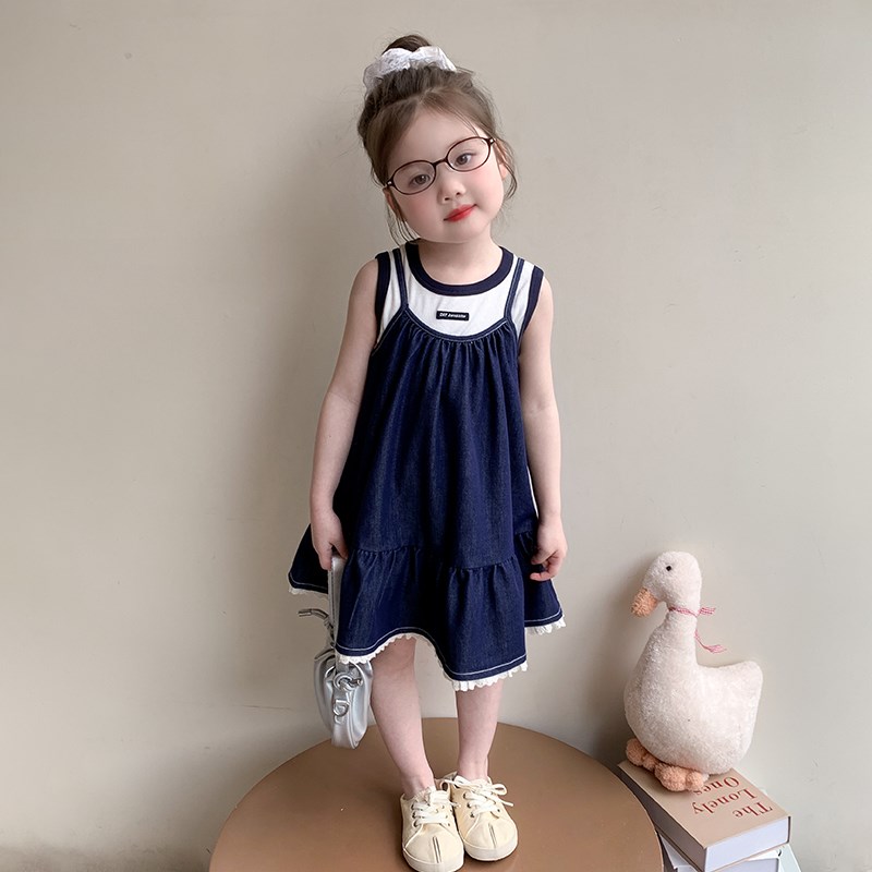 女童夏装套装2025新款连衣裙儿童牛仔背心裙女宝宝夏季两件套裙子