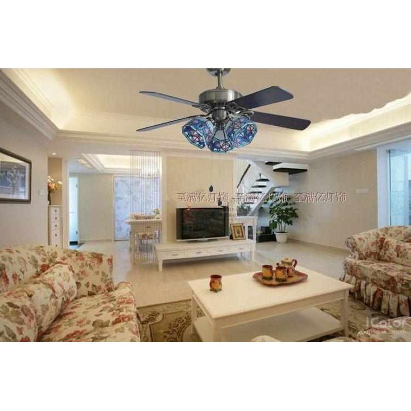 灯餐厅欧式凡尼吊木叶q仿古电风扇风扇玻卧室时尚书房田园蒂客厅