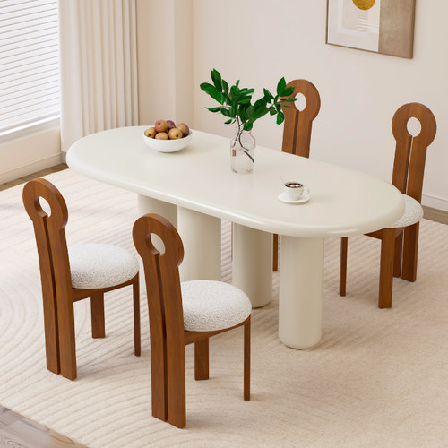 奶油风椭圆形餐桌家用小户型