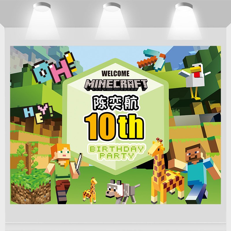 我的世界生日海报装饰男女孩10十周岁派I对场景气球背景墙宴会布