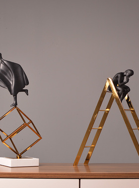 现代轻奢简约摆件客厅办公室金属小黑人思考者抽象艺术品酒柜书柜