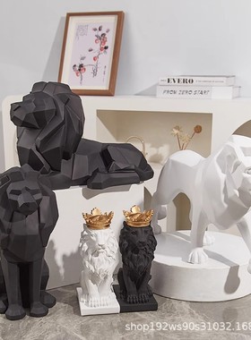 高档狮子摆件客厅酒柜电视柜抽象动物雕塑艺术现代简约树脂工艺品