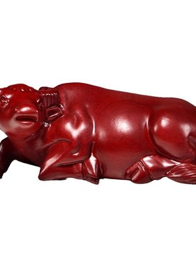 红色木质水牛摆件实木雕刻生肖卧牛家居办公室摆设开业送礼工艺品