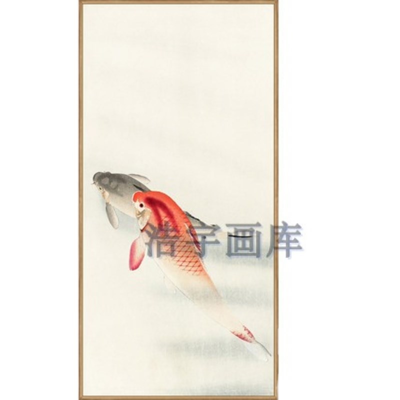 新中式入a户玄关锦鲤鱼挂画竖款客厅走廊过道墙面装饰水墨酒店壁图片