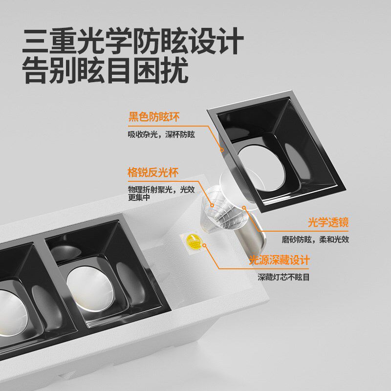 品牌led格栅灯嵌入式家用客厅天花灯聚光洗墙防眩光长条线性射灯