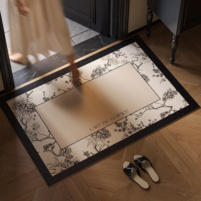 疏影法式中古风复古入户地垫防滑耐脏防滑高级感玄关地毯皮革垫