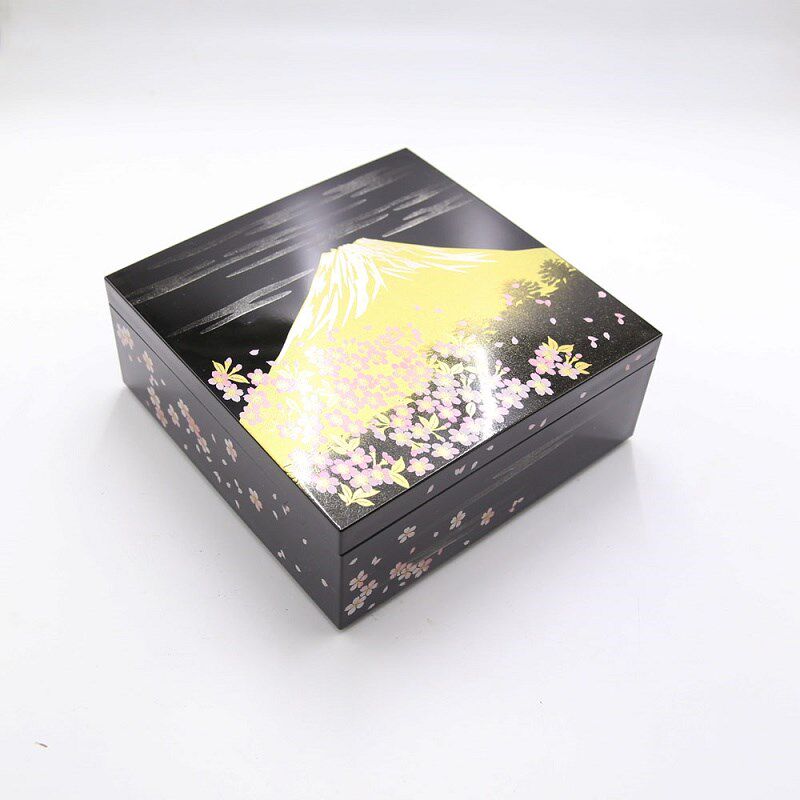 新款日小号富士山式单层烫金寿司盒中号12.5CM便当盒年饭盒点心盒