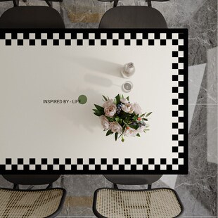 格子轻奢高级感桌布皮革防水防油防烫免洗pvc家用餐桌垫茶几台布