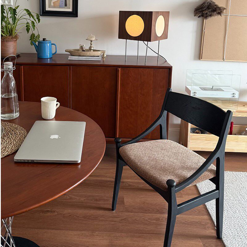 复古风实木餐椅中古新款法式简约家用靠背椅子轻奢软包坐垫餐桌椅