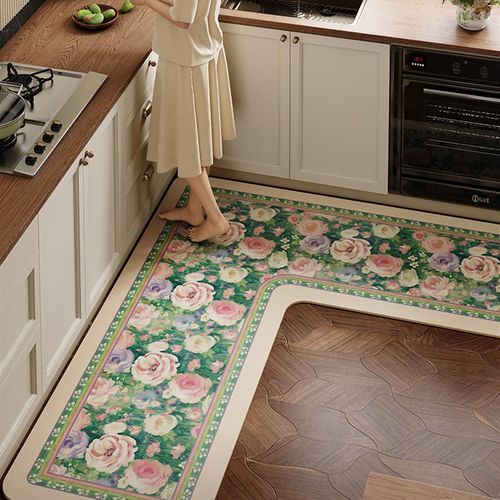 芙拉厨房地垫防滑防油可擦免洗L形耐磨耐脏法式油画高级感pvc地毯