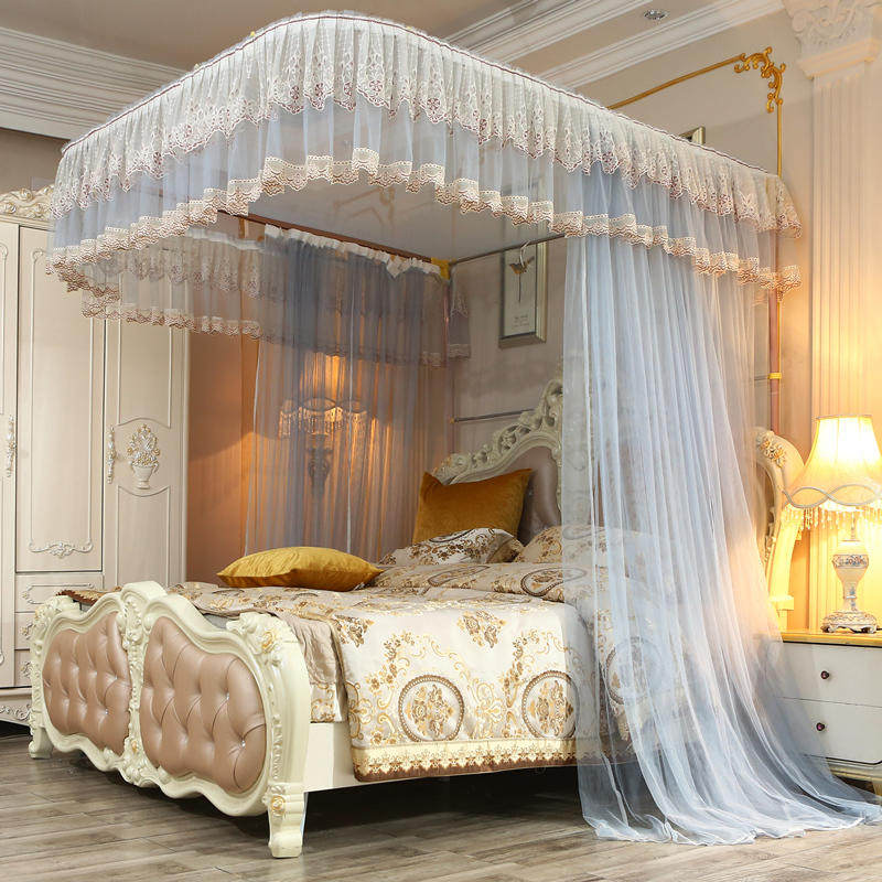 蚊帐家用u型导轨支架公主风加密加厚1.8m1.5床2.0m纹账轨道落地