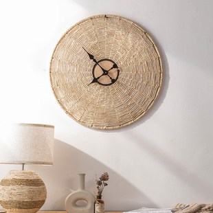 装饰挂钟绳子编织拍戏道具钟表客厅餐厅家用简约个性藤编挂表挂墙