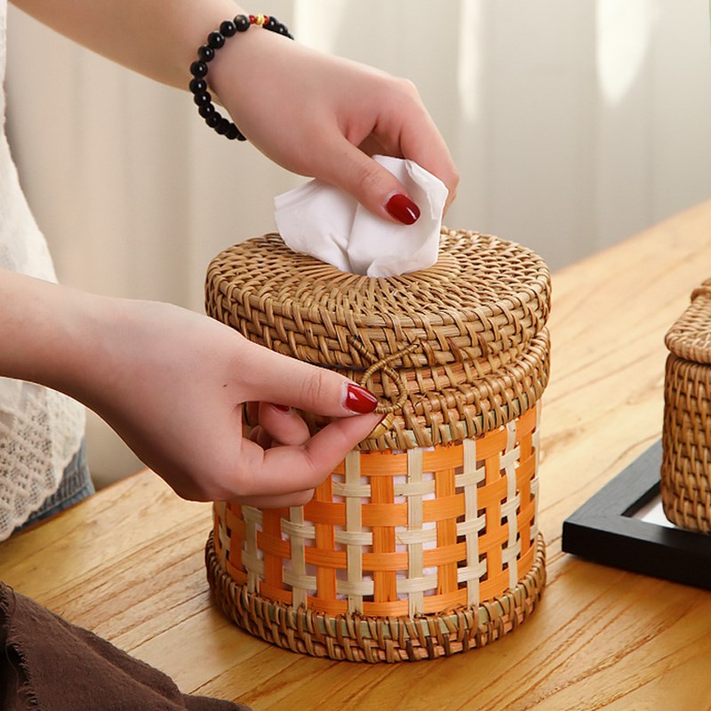 越南藤编纸巾盒家用办公桌客厅卫生间餐巾抽纸车载纸巾盒车用摆件