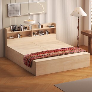 简约榻榻米木箱实木床定制组装储物小户型收纳床衣柜箱一体落地床