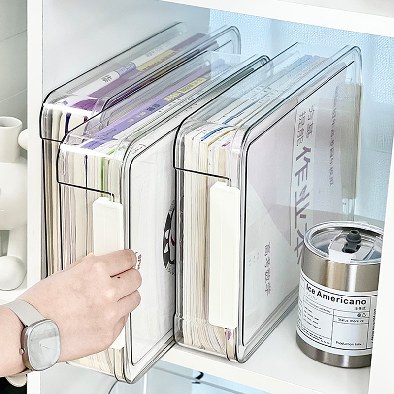 办公室文档收纳盒压克力透明带盖桌面置物架工位盒子叠加Ya4数据