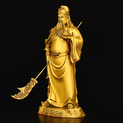 铜关公关二爷大号摆件黄铜武财神家用客厅关羽武圣关公像商铺开业