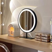 梳妆台镜子轻奢化妆镜台式 桌面卧室家用梳妆镜圆形美妆镜LED带灯