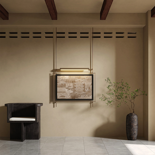 新中式高级复古装饰灯壁挂金属杆装饰画售楼处立体玄关背景墙装置