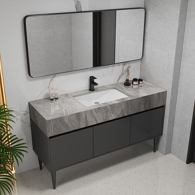 简约一体柜洗手盆岩板落地式浴室柜组合卫生间洗漱洗脸台盆可定制