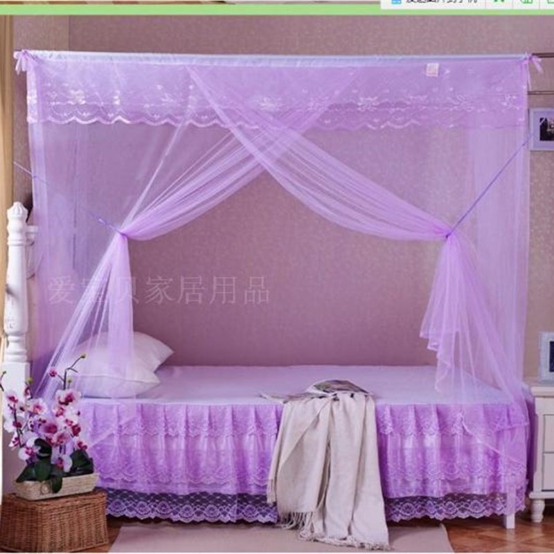 莲花老式蚊帐传统穿竹杆绑绳防尘顶家用F简易1.5m学生宿舍单门纹