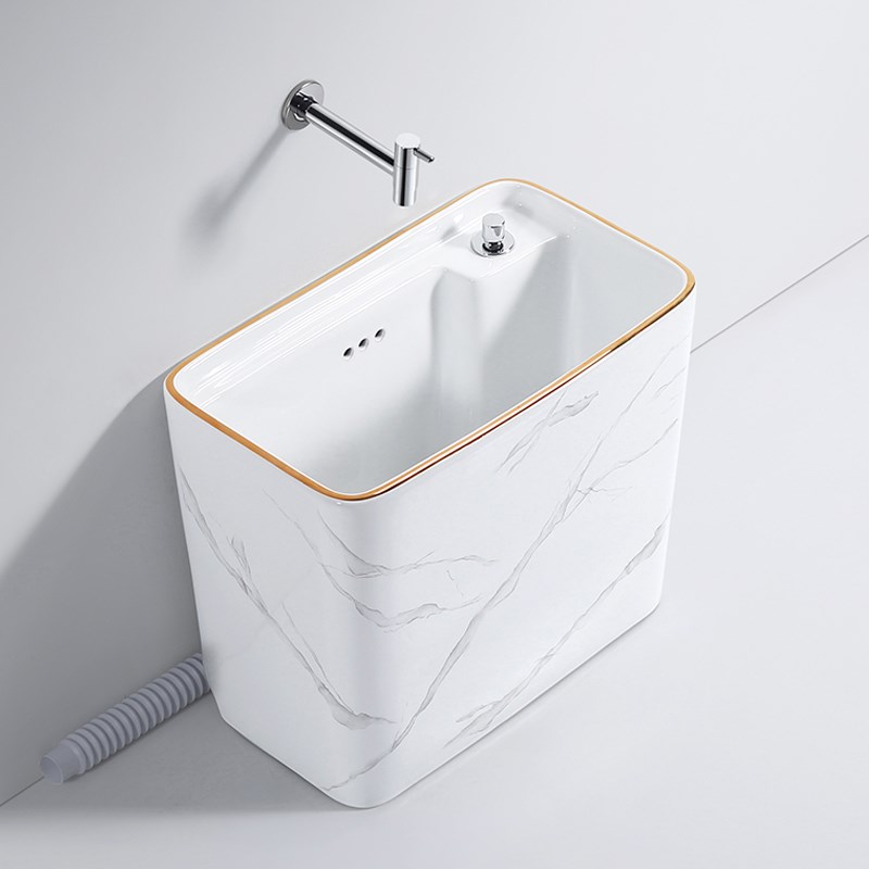 拖把池家用阳台迷你小尺寸拖布池墩布池轻奢金边石纹落地式