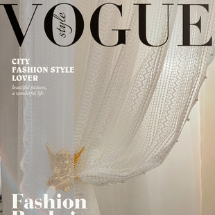 法式白色蕾丝窗帘窗纱透光不透人阳台免打孔隔断帘魔术贴穿杆门帘