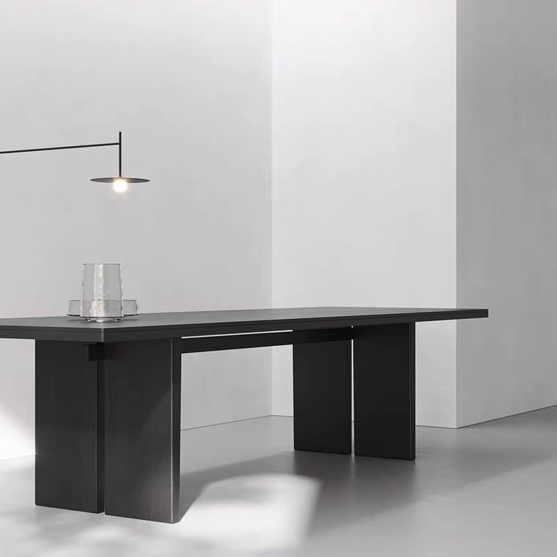 工业风实木会议桌极简轻奢办公桌设计师黑色工作台创意长条洽谈桌