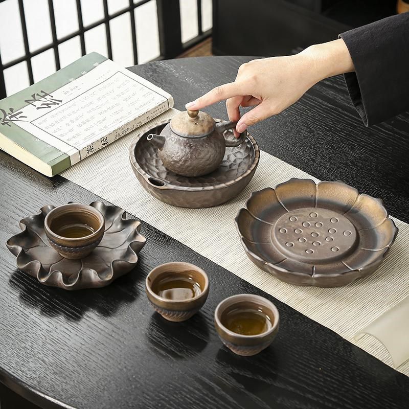 粗陶简约创意陶瓷壶承干泡台储水式中式复古壶托盘养壶茶垫小茶盘,餐饮具,茶托,淘宝优惠券,粉丝福利购,淘宝优惠卷