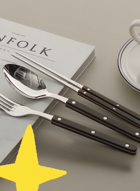 【韩国原单】Cher食品级304不锈钢PC手柄餐勺叉筷子组合ins风餐具