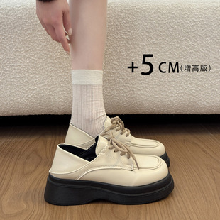 iFASHION轻奢小皮鞋女乐福鞋黑色厚底女鞋英伦风百搭系带两穿鞋子