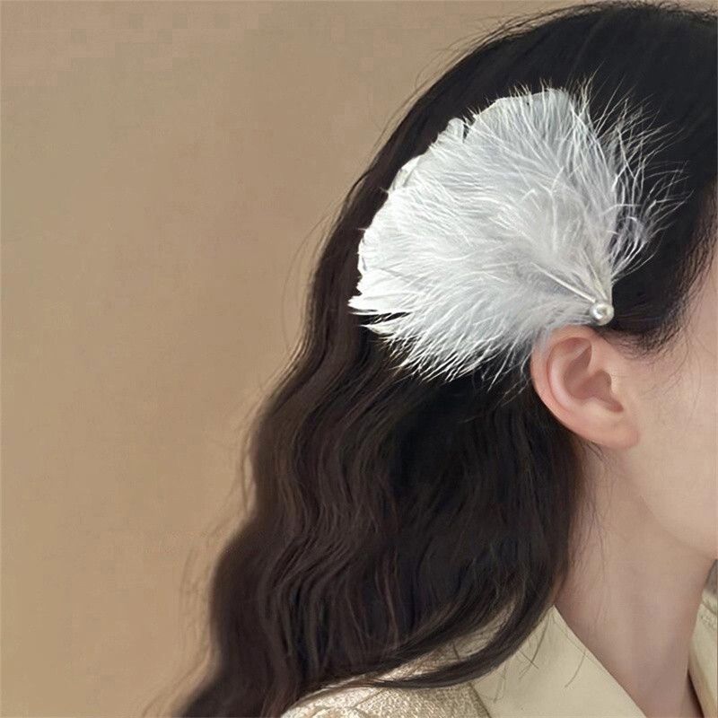 度假复古珍珠刘海边夹超仙羽毛天鹅之梦发夹旅行仙气女生头饰