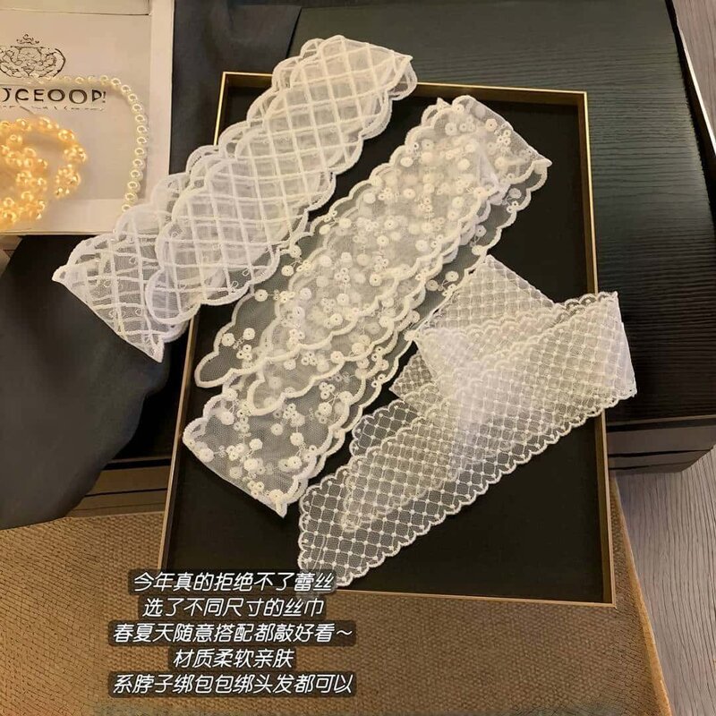 韩国ins白色蕾丝飘带女春季高级感气质长条丝巾百搭围巾颈带装饰