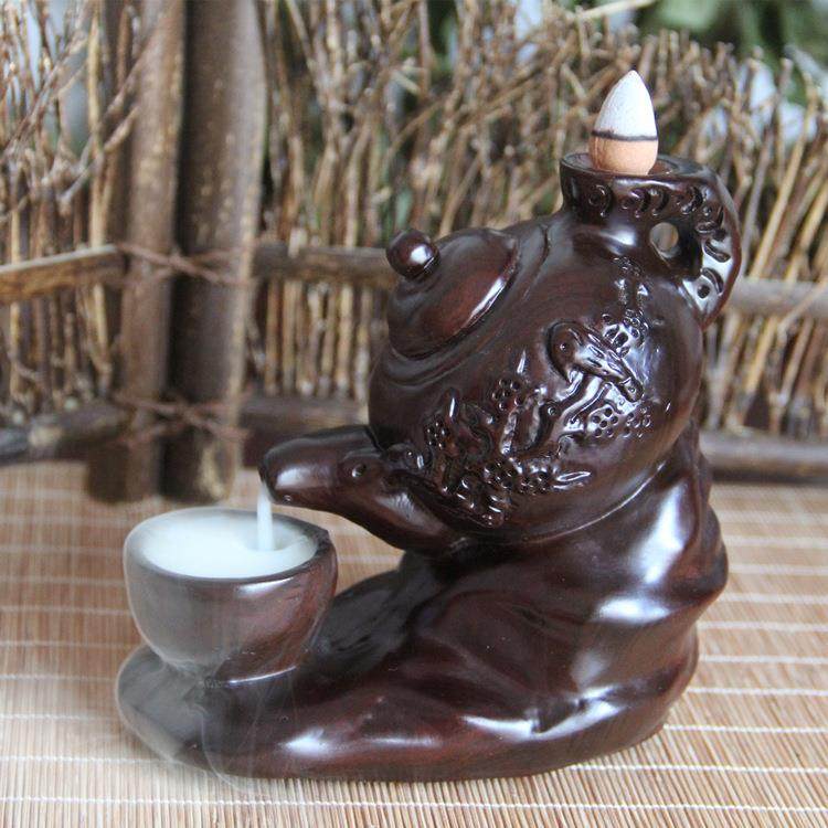 艺华堂佛手黑檀倒流香炉创意木质工艺品茶壶家居摆件檀香沉香炉