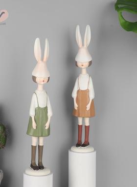 树脂兔女孩摆件办公室客厅玄关树脂工艺品插花器创意家居饰品摆件