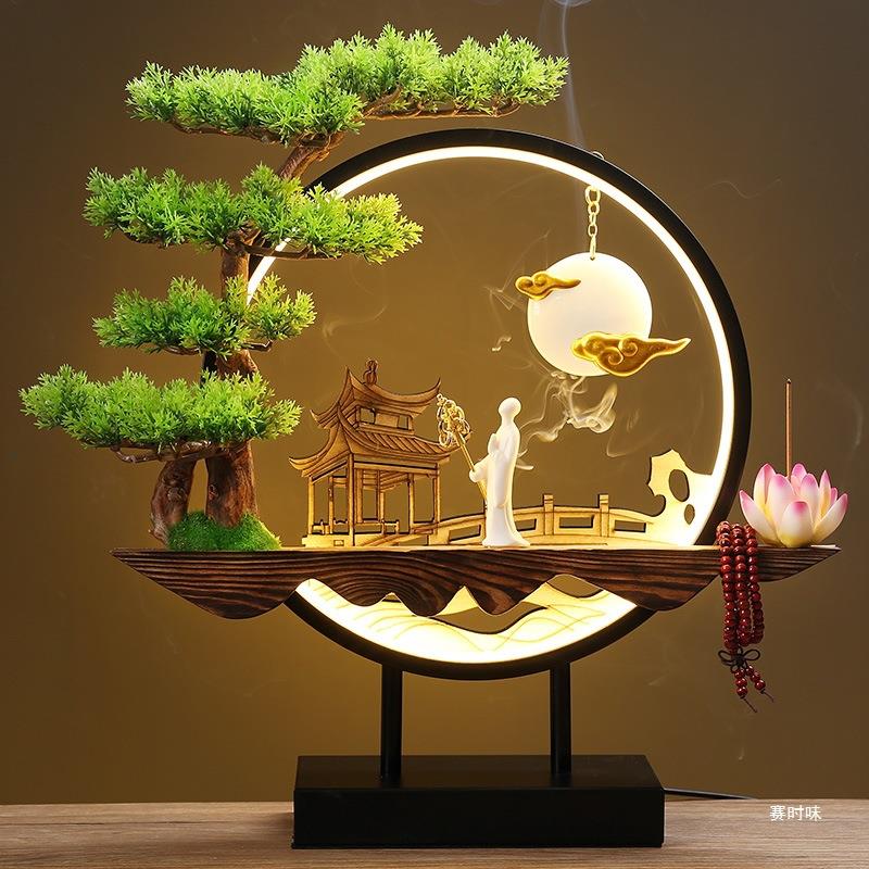 新中式禅意摆件灯圈小夜灯家居装饰品客厅办公室桌面创意开赛时味
