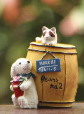 小清新韩版创意小狗酒桶猫咪苔藓多肉花插插件道具 拍摄道具