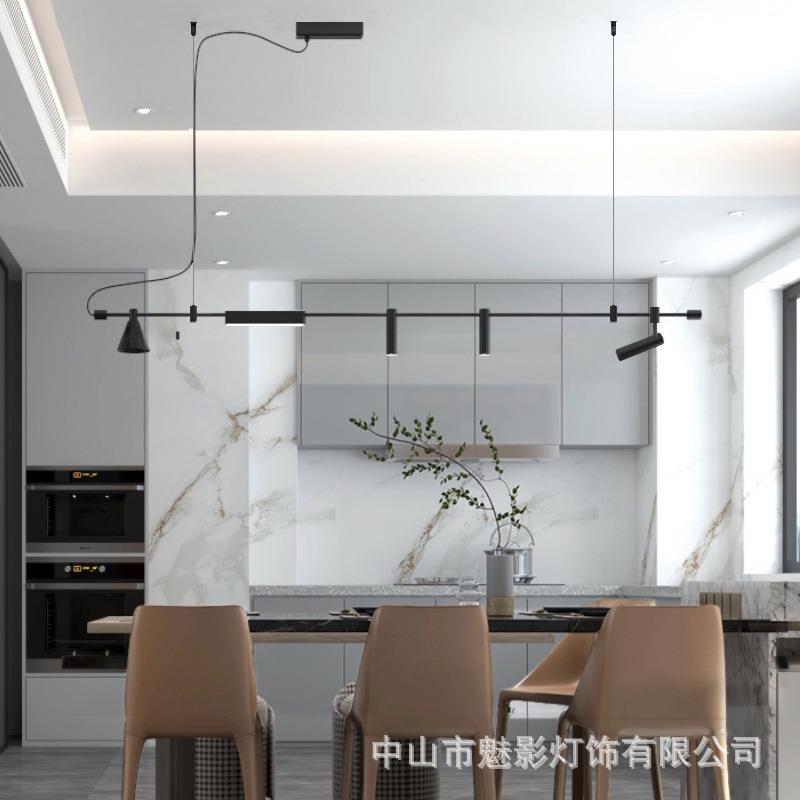 简约创意餐厅吧台岛台设计感艺术吊灯商铺前台工业风黑色长条灯具