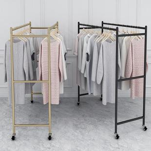 带轮服装店双排中岛架双杆衣服展示架落地式男女装店中间架子货架