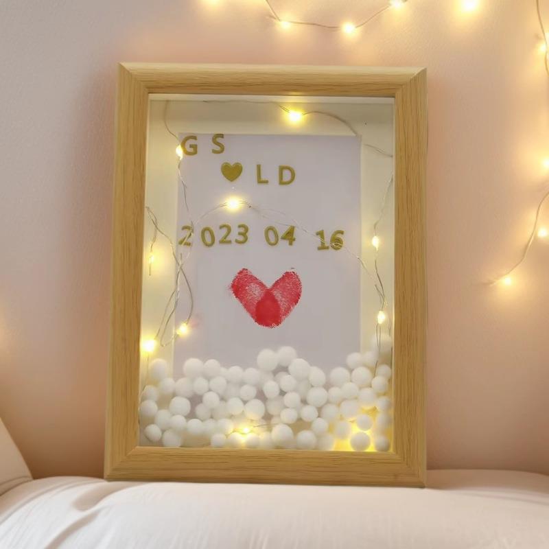 简约立体DIY字母情侣手印520表白七夕情人纪念指印相框摆台木框