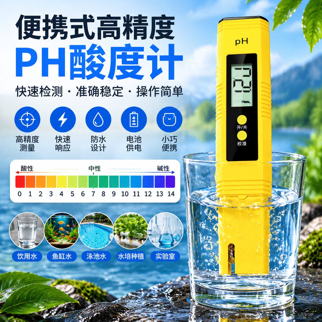 便携式PH酸碱度检测仪高精度PH 酸度计PH 测试笔景观池水质监测笔