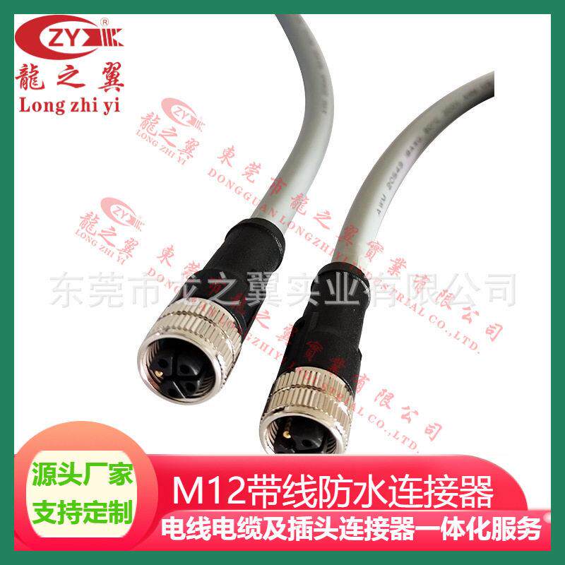 M12 5Pin/5孔直型插头 防水连接器L型编码5芯轨道交通电源线