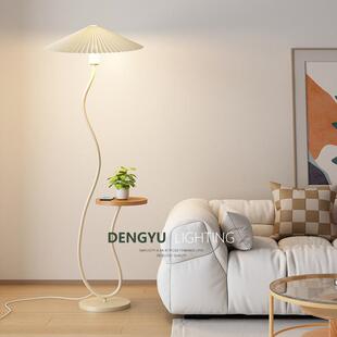 奶油风沙发旁边的落地灯客厅边几置物茶几卧室床头百褶立式台灯