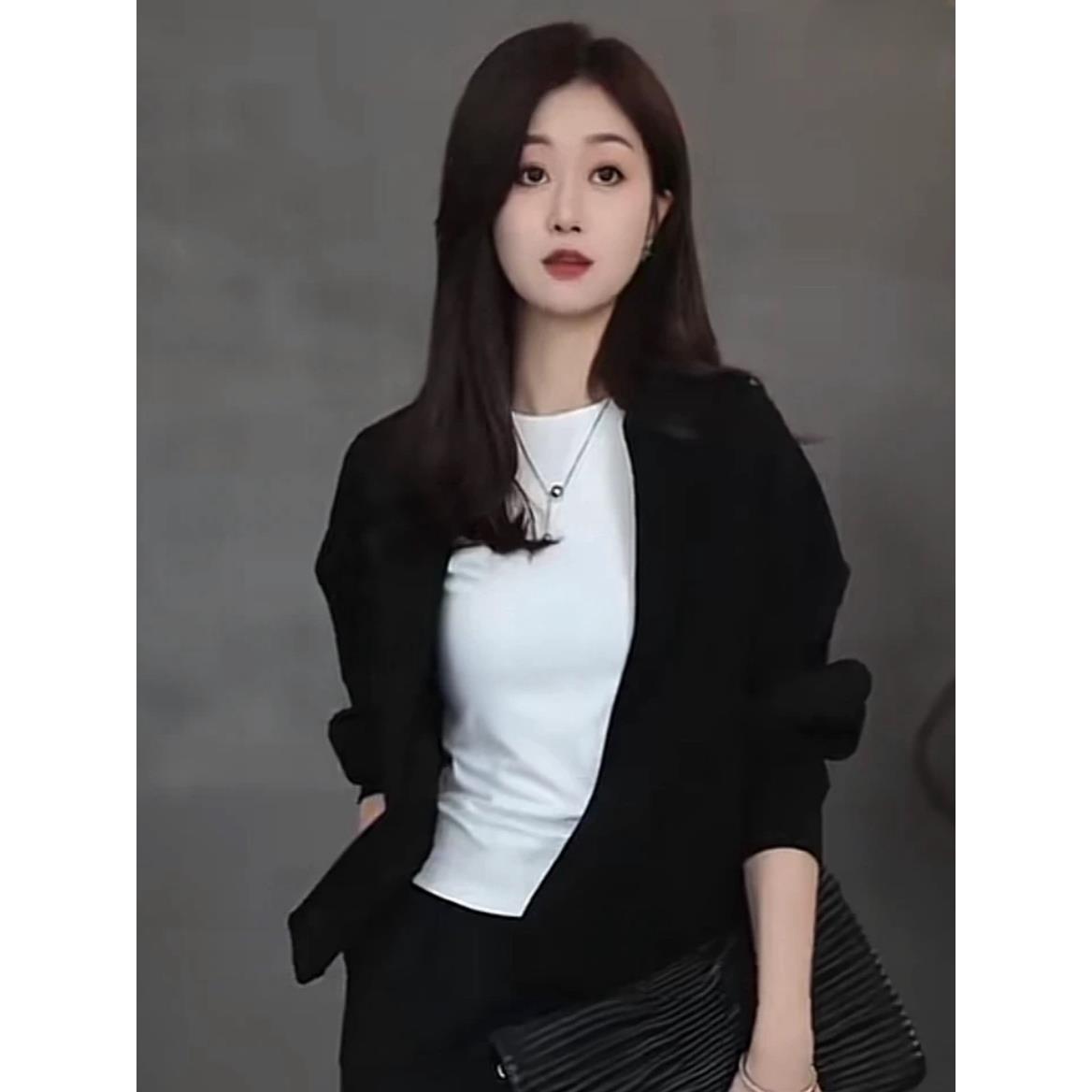 欧货时尚简约黑色卫衣外套女2024秋季慵懒风宽松休闲短款开衫上衣