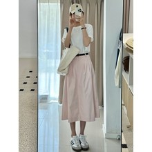 自制藕粉色日系甜美少女半身裙女夏C季法式学院风多巴胺气质a字裙