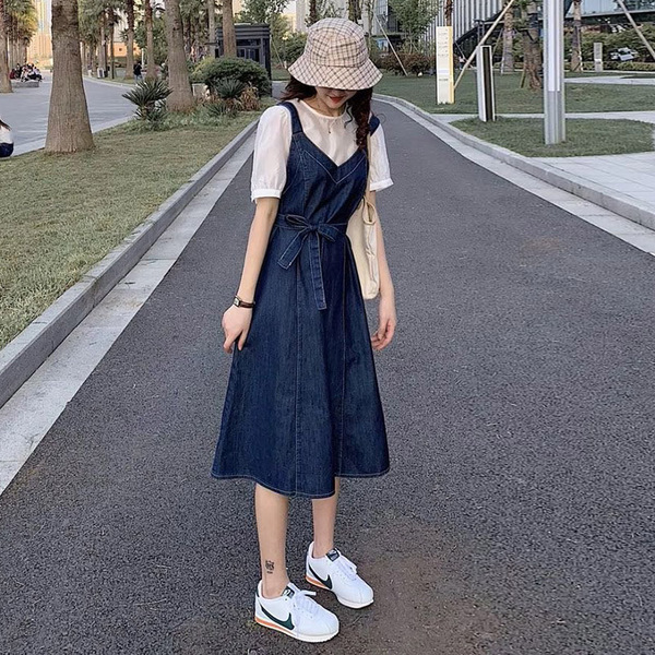 孕妇夏装牛仔背h带裙202t1年新款孕妇装套装外出时尚款连衣裙夏春